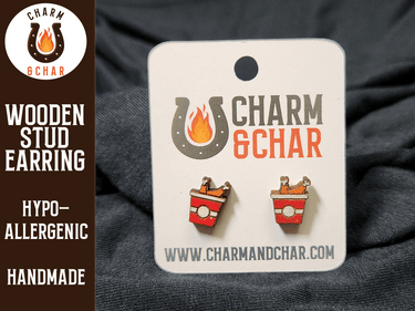 Bucket of Chicken Wood Stud Earrings - Food Fashion Earring - Weird Jewelry
